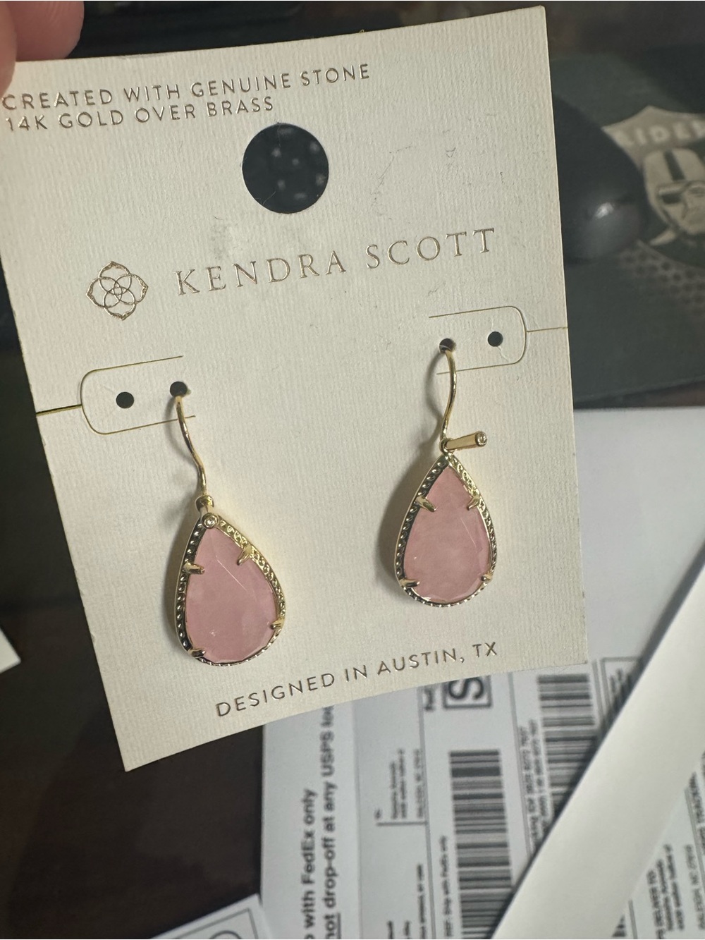 Kendra Scott Sami Rose Quartz / Gold Teardrop Earrings, NWT